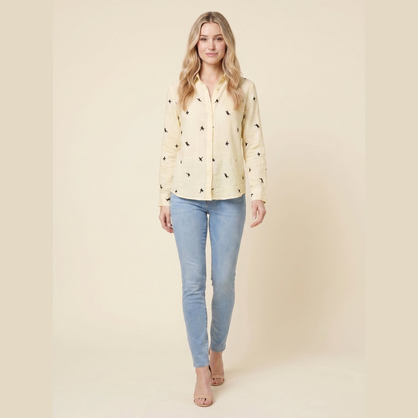 Flora | Women's Top Cotton Linen, Casual Long Sleeve Blouse 3