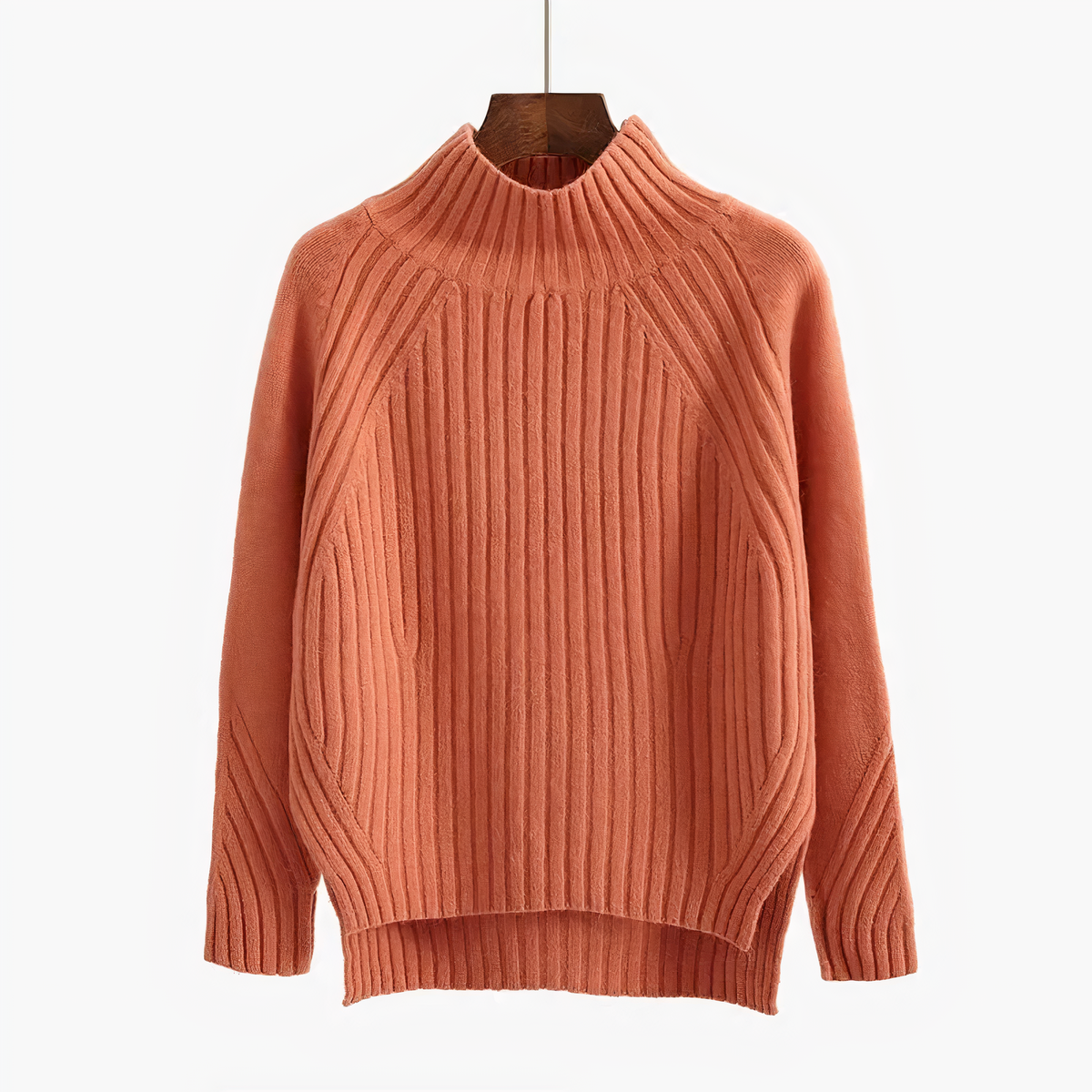 Floryn Ribbed Knit Mock Neck Sweater - Soft Relaxed Fit with Vertical Texture 0