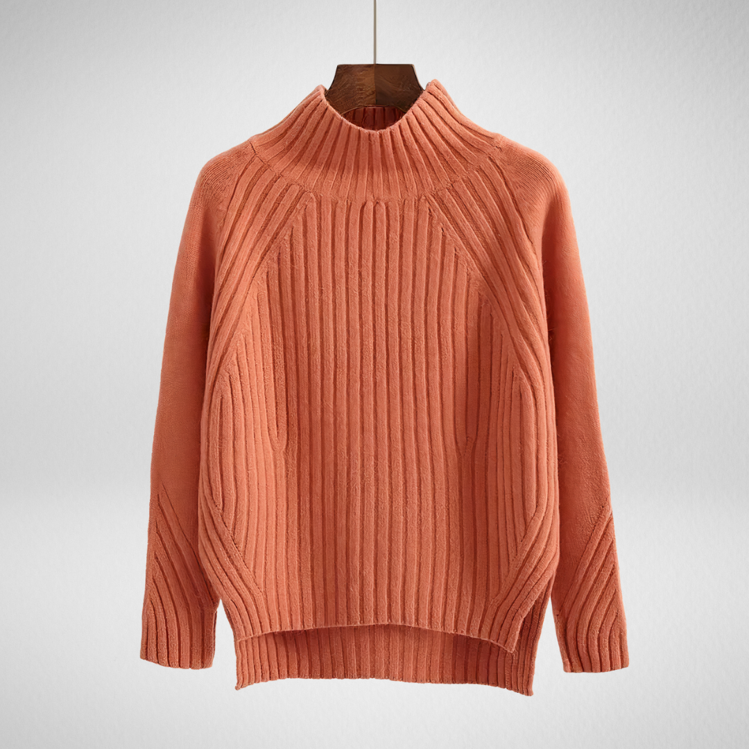 Floryn Ribbed Knit Mock Neck Sweater - Soft Relaxed Fit with Vertical Texture 1