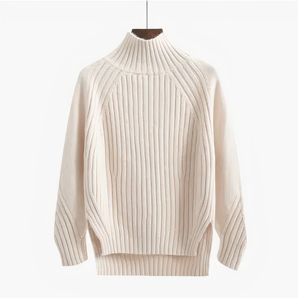 Floryn Ribbed Knit Mock Neck Sweater - Soft Relaxed Fit with Vertical Texture 3
