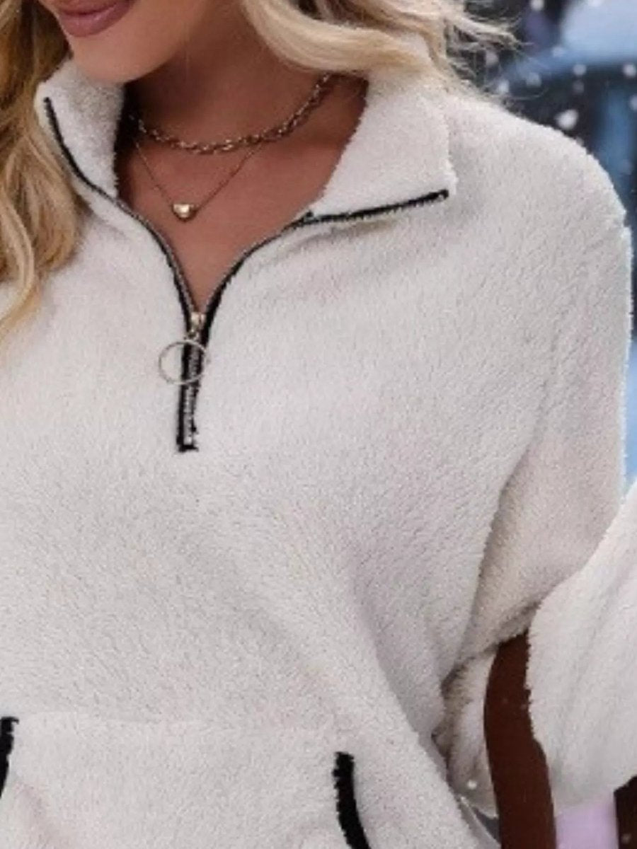 Fluffy Fleece Half-Zip Pullover Cardigan with Kangaroo Pocket for Cozy Comfort 5