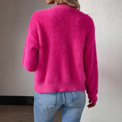 Fluffy V-Neck Knit Cardigan Sweater with Button-Front Closure - White Cardigan 5