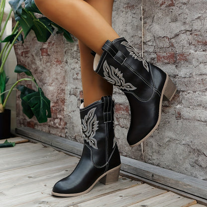 Galateia Wide Calf Cowboy Boots - Embroidered Western Design with Stacked Heel 5