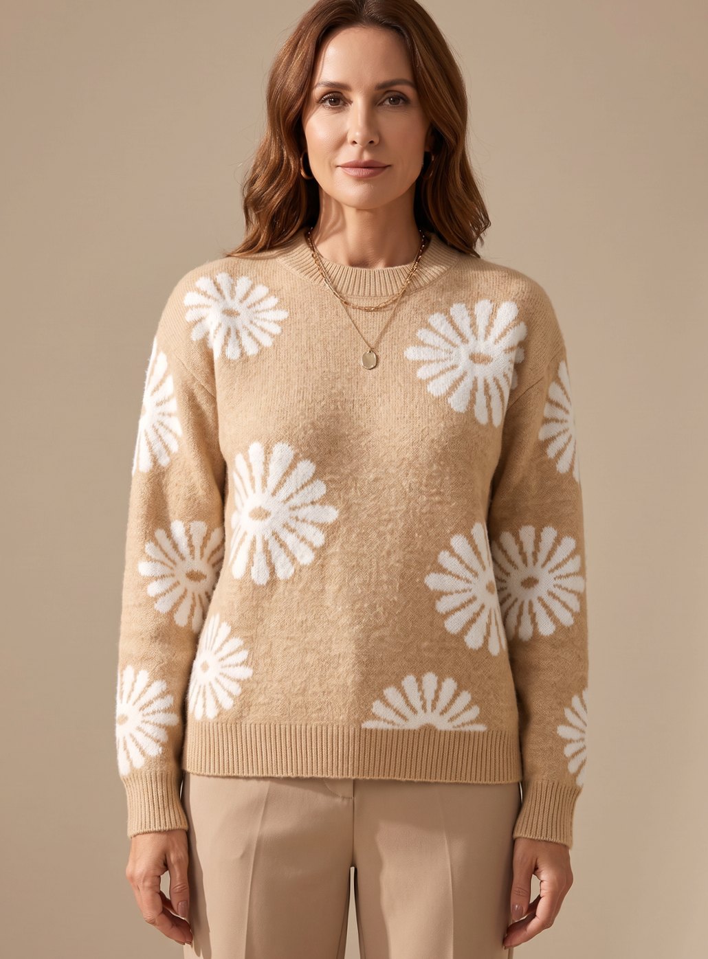 Grace - Relaxed-Fit Floral Intarsia Knit Sweater with Daisy Motifs 3