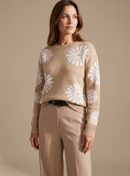 Grace - Relaxed-Fit Floral Intarsia Knit Sweater with Daisy Motifs 5