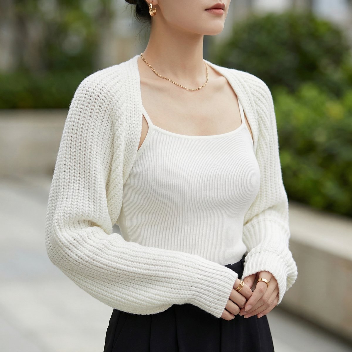 Grace Ribbed Knit Cropped Shrug Jumper with Raglan Sleeves - Soft & Lightweight 0