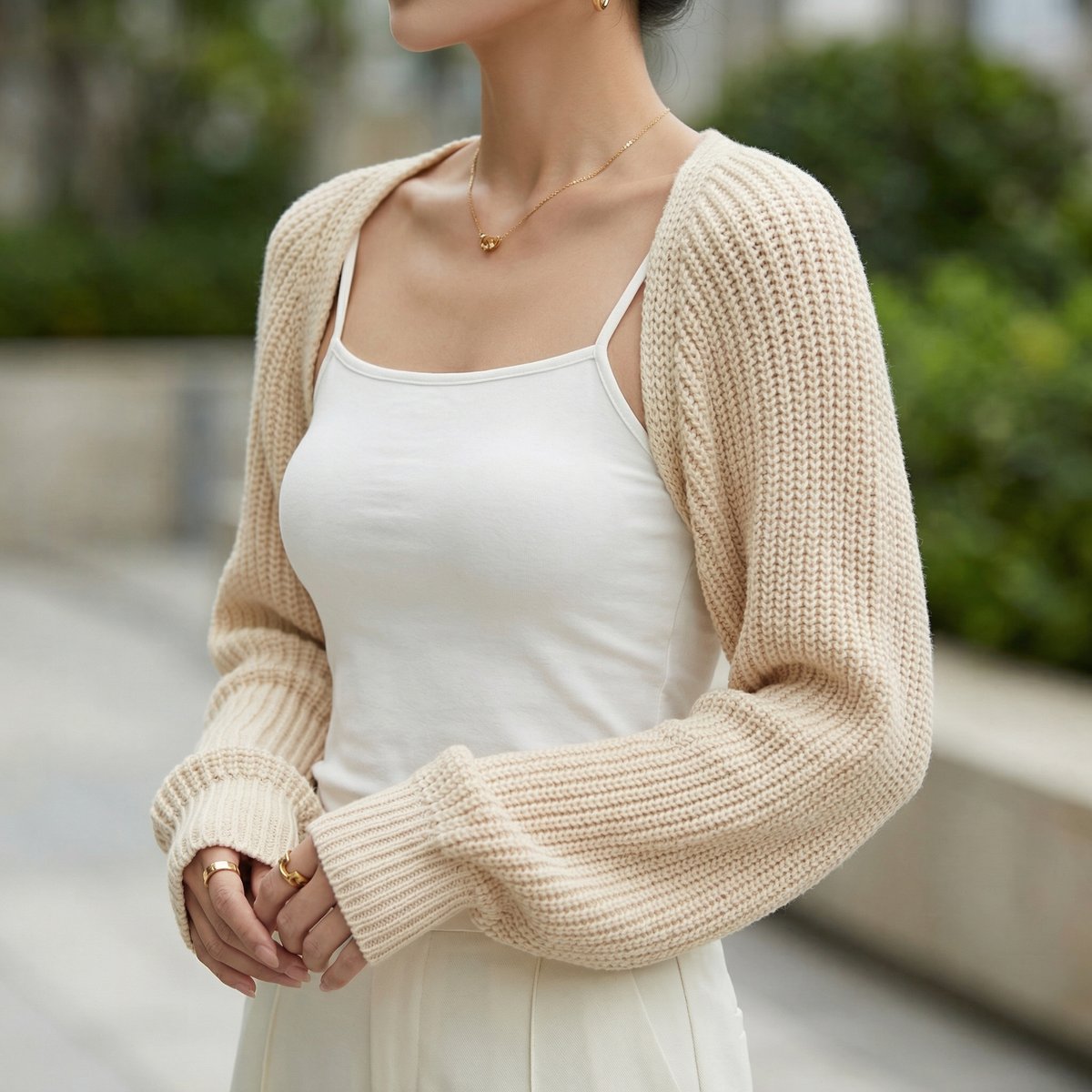 Grace Ribbed Knit Cropped Shrug Jumper with Raglan Sleeves - Soft & Lightweight 2
