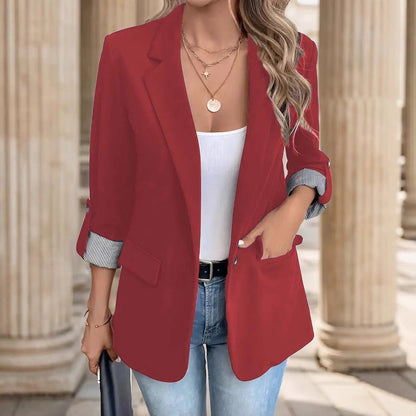Hadley Blazer Jacket - Open Front Notch Lapel with Striped Cuff Detail 3
