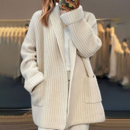 Halvara Long Cardigan Sweater - Chunky Knit Open Front with Pockets 0