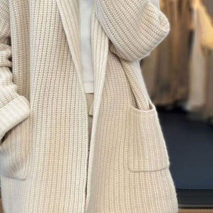 Halvara Long Cardigan Sweater - Chunky Knit Open Front with Pockets 2