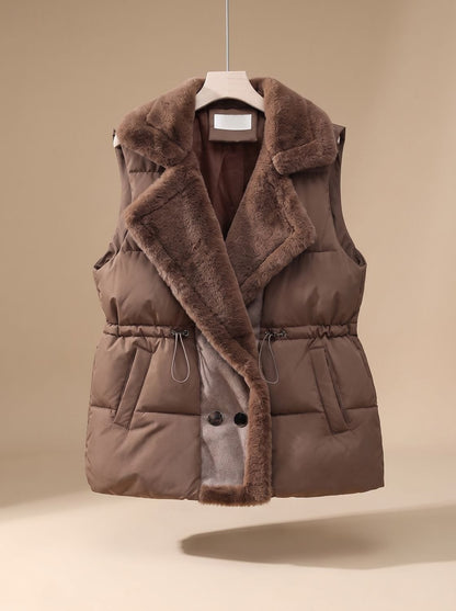 Hannah Quilted Puffer Vest With Faux Fur Collar & Adjustable Drawstring 0