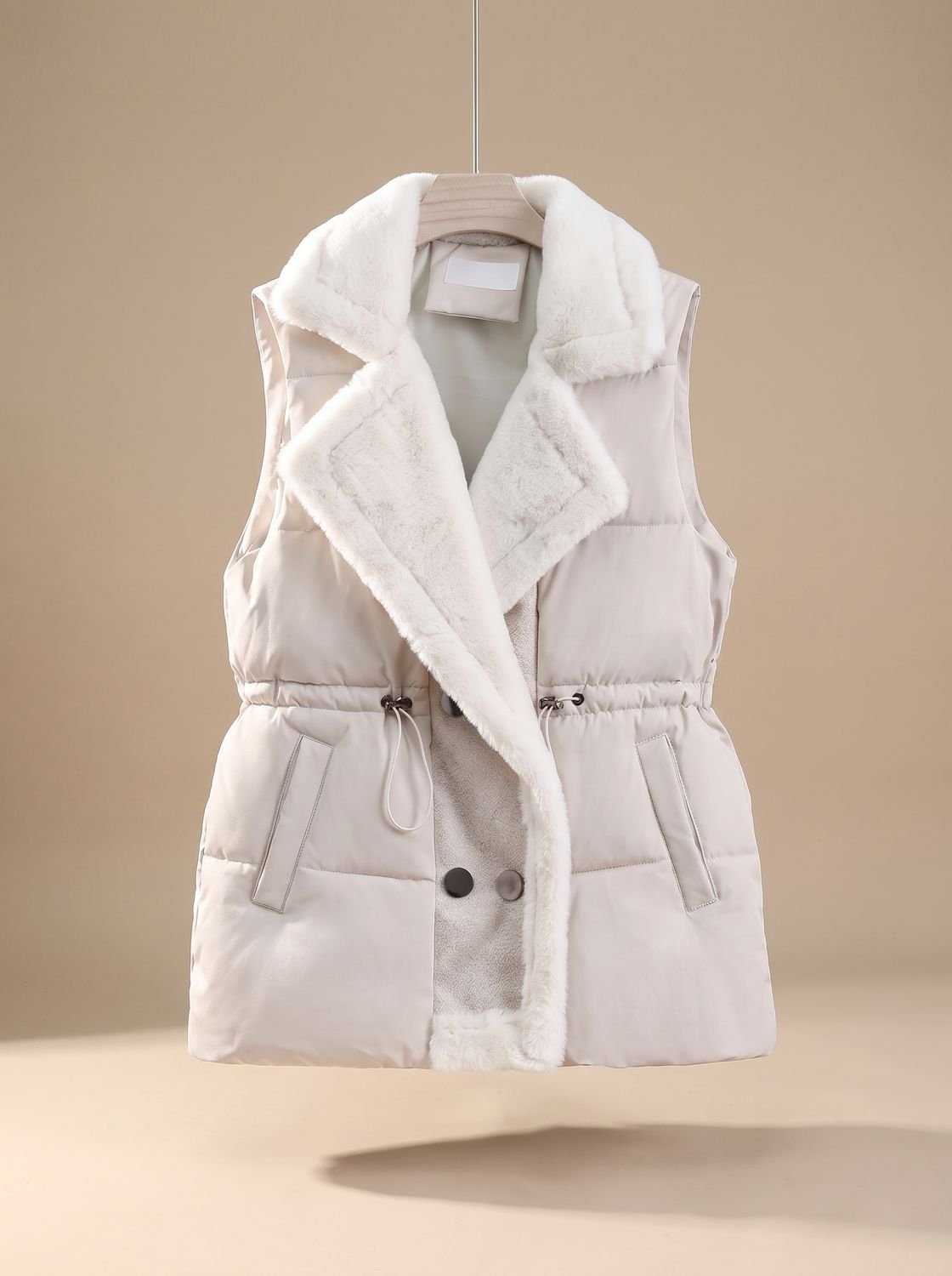 Hannah Quilted Puffer Vest With Faux Fur Collar & Adjustable Drawstring 1