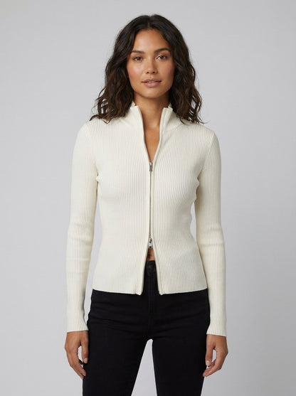 Holly Knit Cardigan Sweater - Slim Fit, Double-Zip Closure, Stand Collar 0