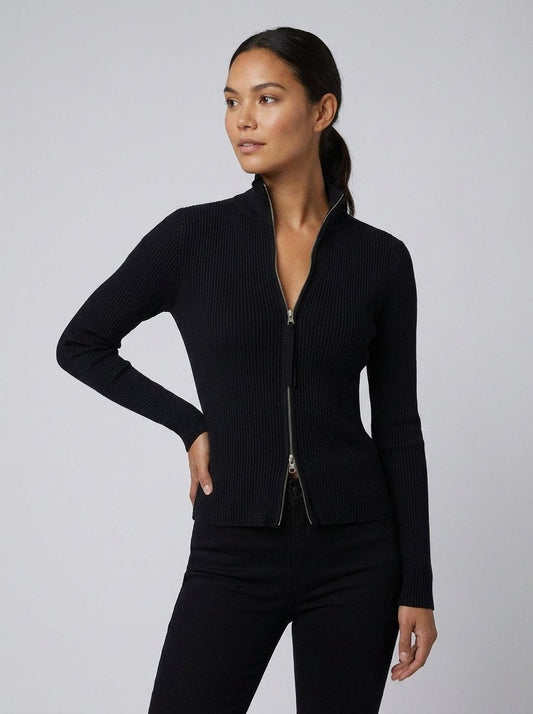 Holly Knit Cardigan Sweater - Slim Fit, Double-Zip Closure, Stand Collar 1