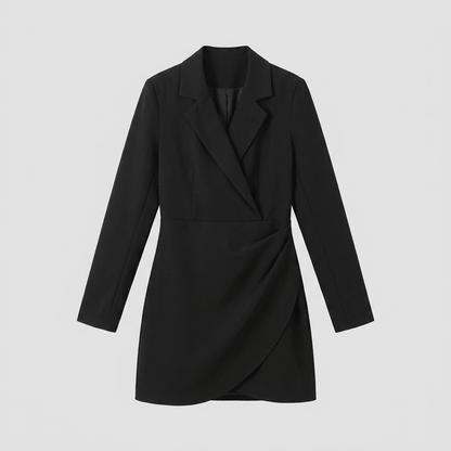 Isabelle Classic Black Midi Dress with Blazer Lapel and Single-Button Closure 2