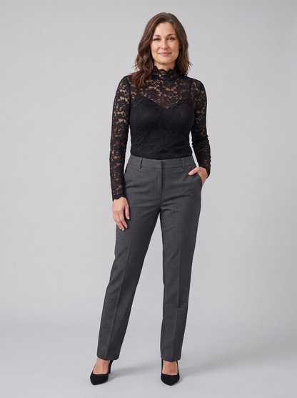 Isolde Lace Blouse - High Neck Floral Long Sleeve Top with Slim Fit 0