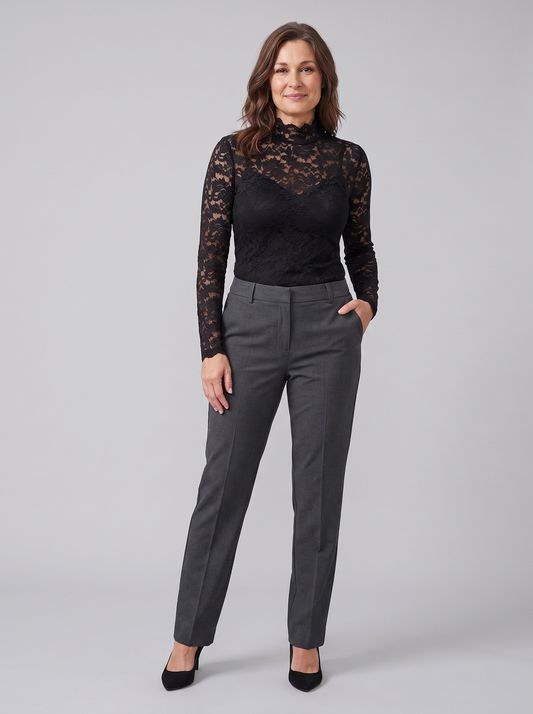 Isolde Lace Blouse - High Neck Floral Long Sleeve Top with Slim Fit 0