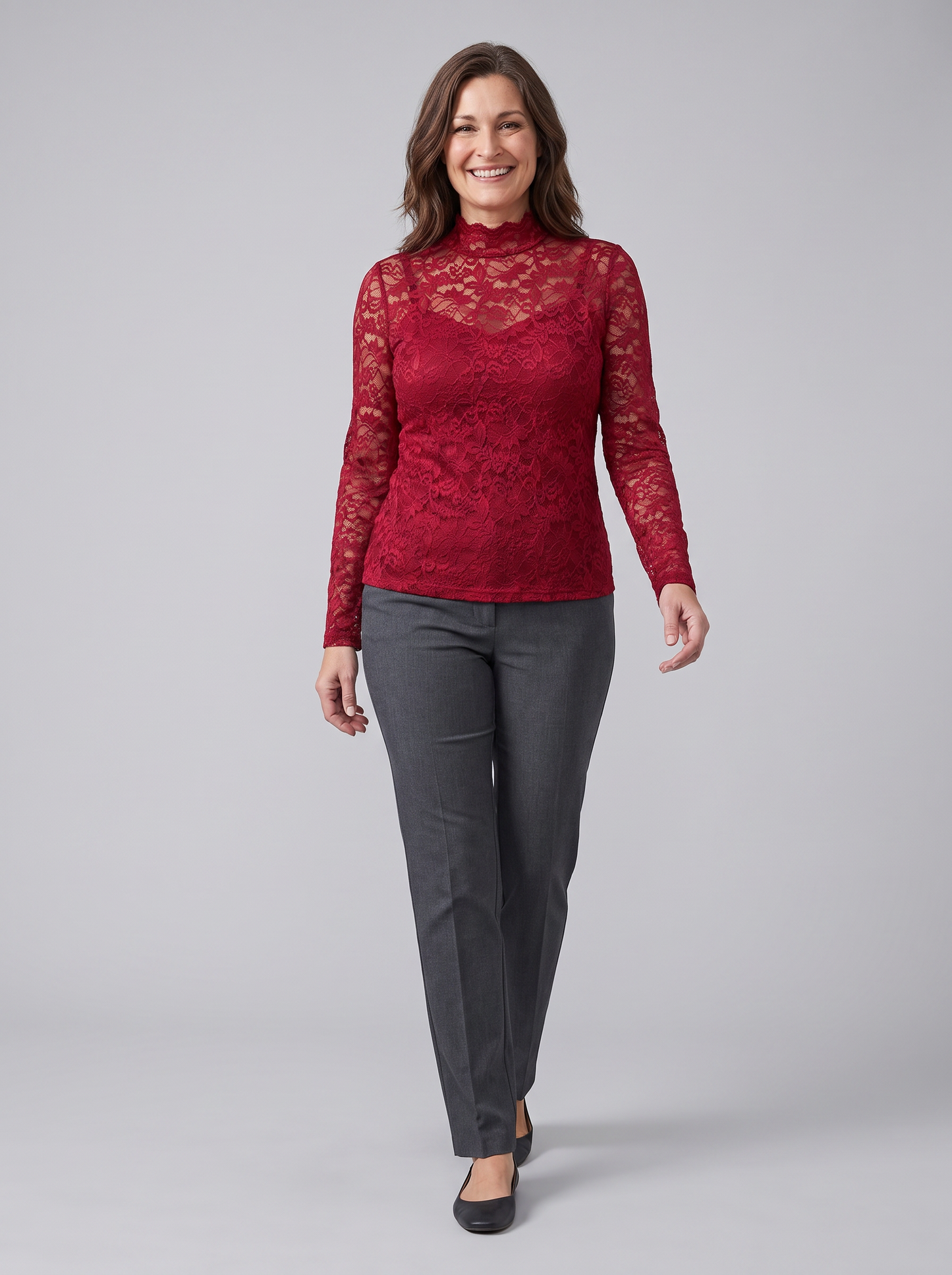 Isolde Lace Blouse - High Neck Floral Long Sleeve Top with Slim Fit 2