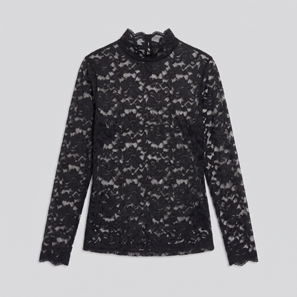 Isolde Lace Blouse - High Neck Floral Long Sleeve Top with Slim Fit 3