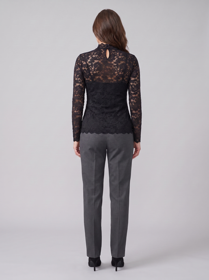 Isolde Lace Blouse - High Neck Floral Long Sleeve Top with Slim Fit 4