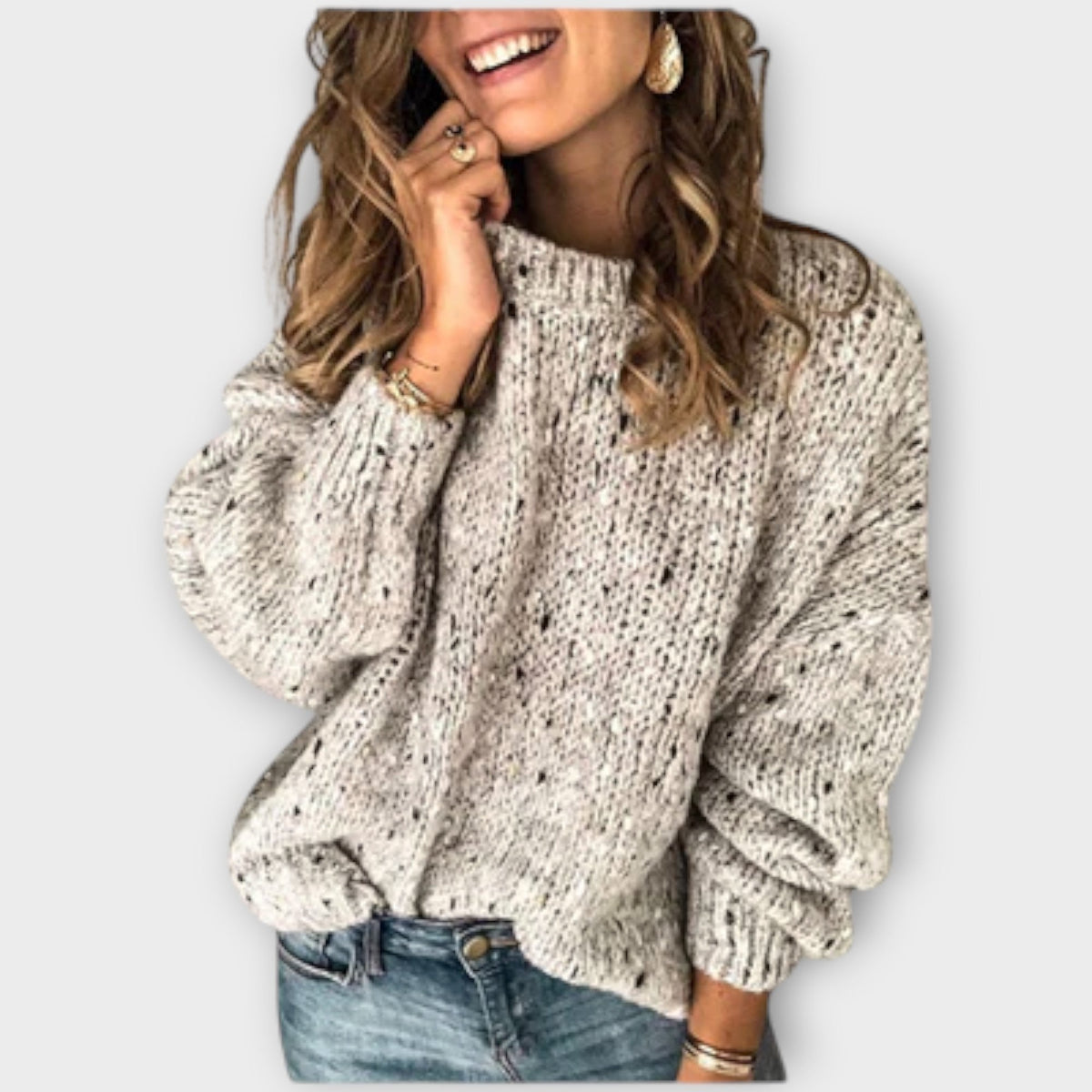 Isolde Oversized Sweater - Chunky Knit with Balloon Sleeves and Mock Neck 0
