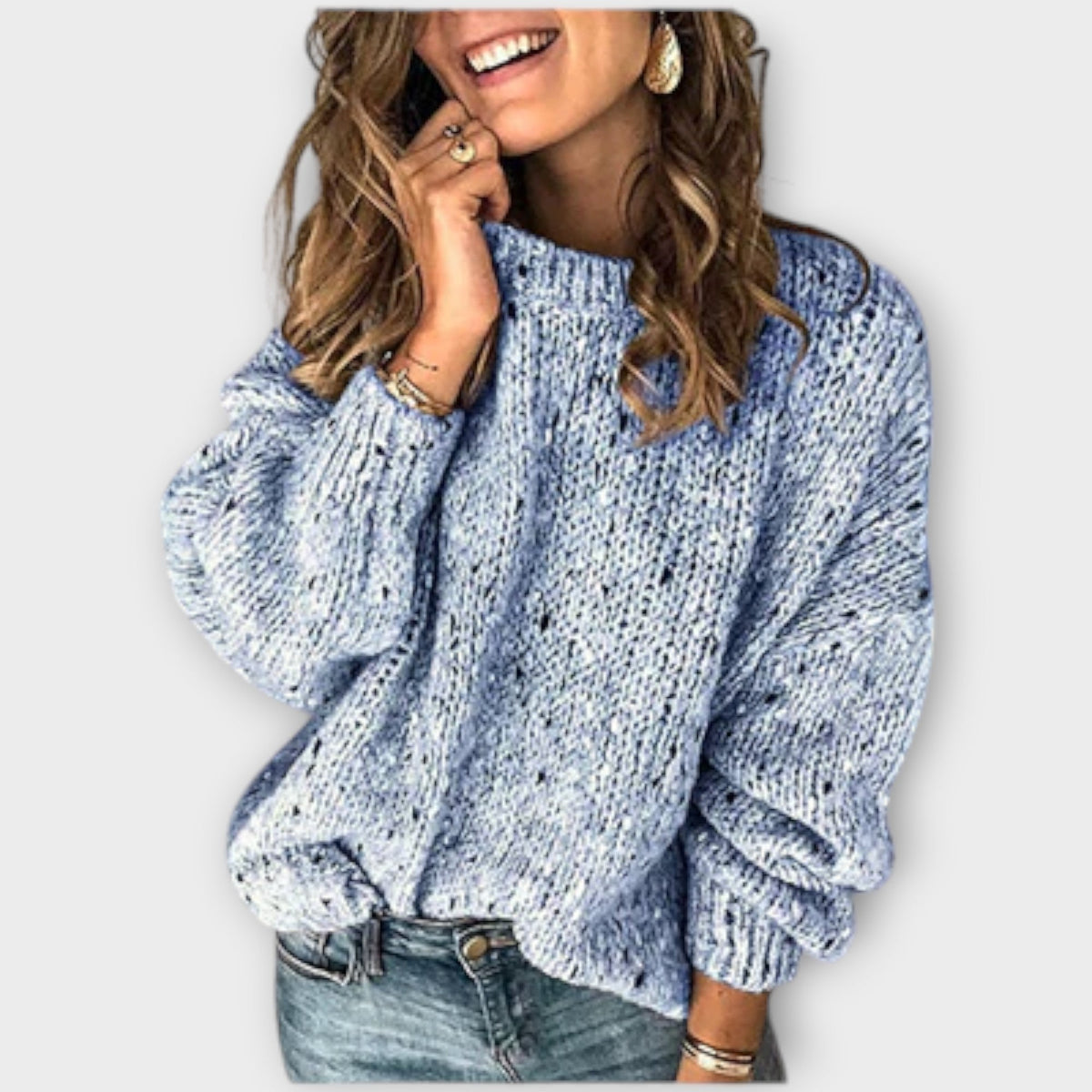 Isolde Oversized Sweater - Chunky Knit with Balloon Sleeves and Mock Neck 2