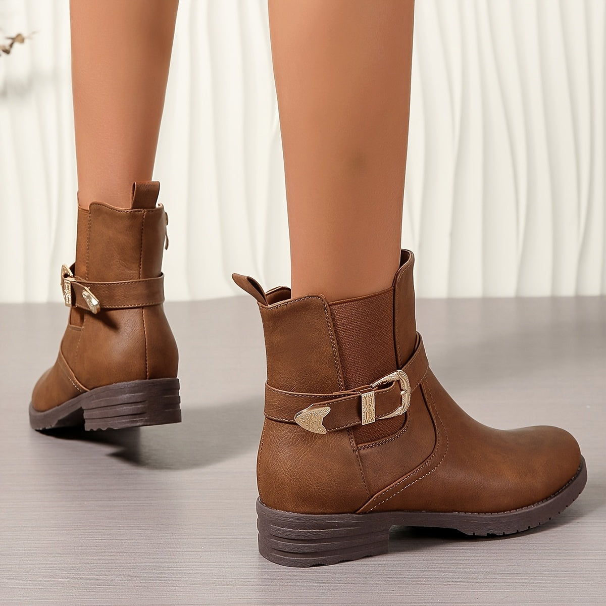 Jemima Black Ankle Boots - Leather Western Booties with Gold Buckle & Block Heel 1