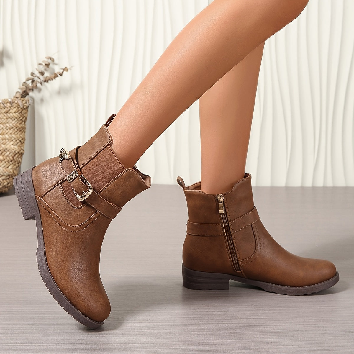 Jemima Black Ankle Boots - Leather Western Booties with Gold Buckle & Block Heel 2