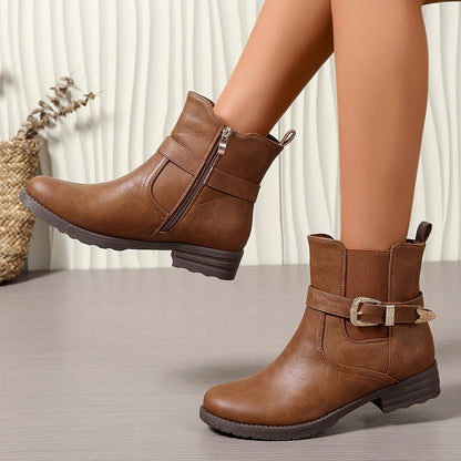 Jemima Black Ankle Boots - Leather Western Booties with Gold Buckle & Block Heel 3