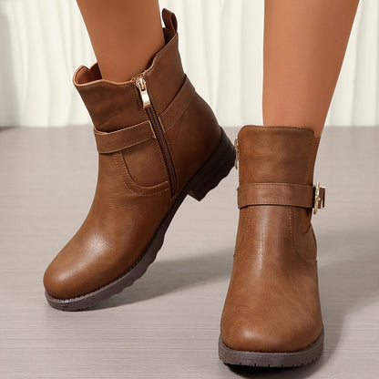 Jemima Black Ankle Boots - Leather Western Booties with Gold Buckle & Block Heel 5