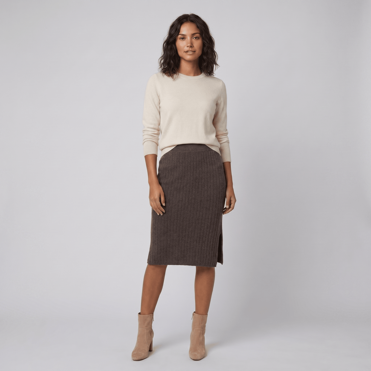 Juliette - Black Merino Wool Skirt with Side Slit & Ribbed Texture 0