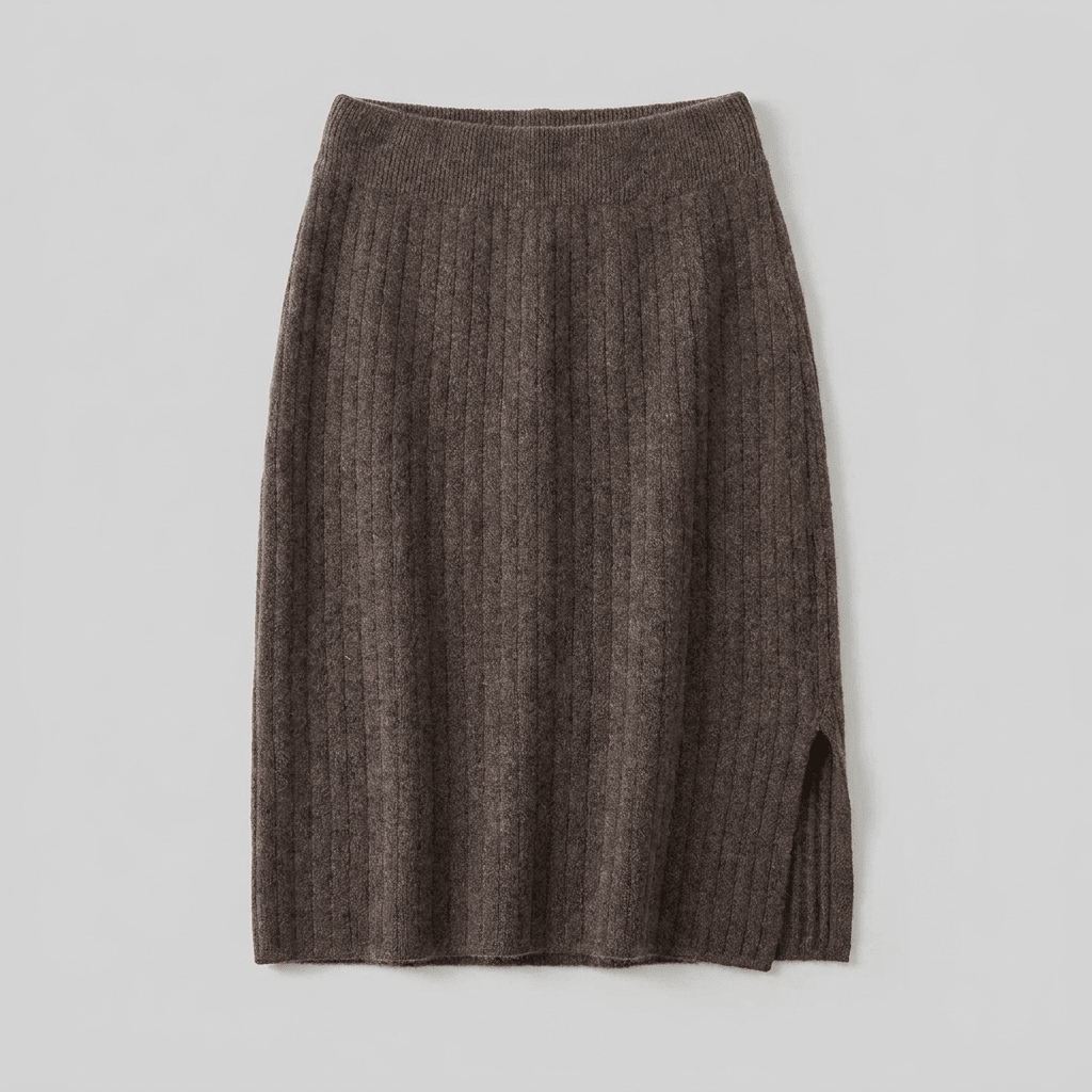 Juliette - Black Merino Wool Skirt with Side Slit & Ribbed Texture 4