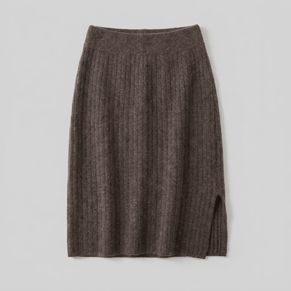 Juliette - Black Merino Wool Skirt with Side Slit & Ribbed Texture 4