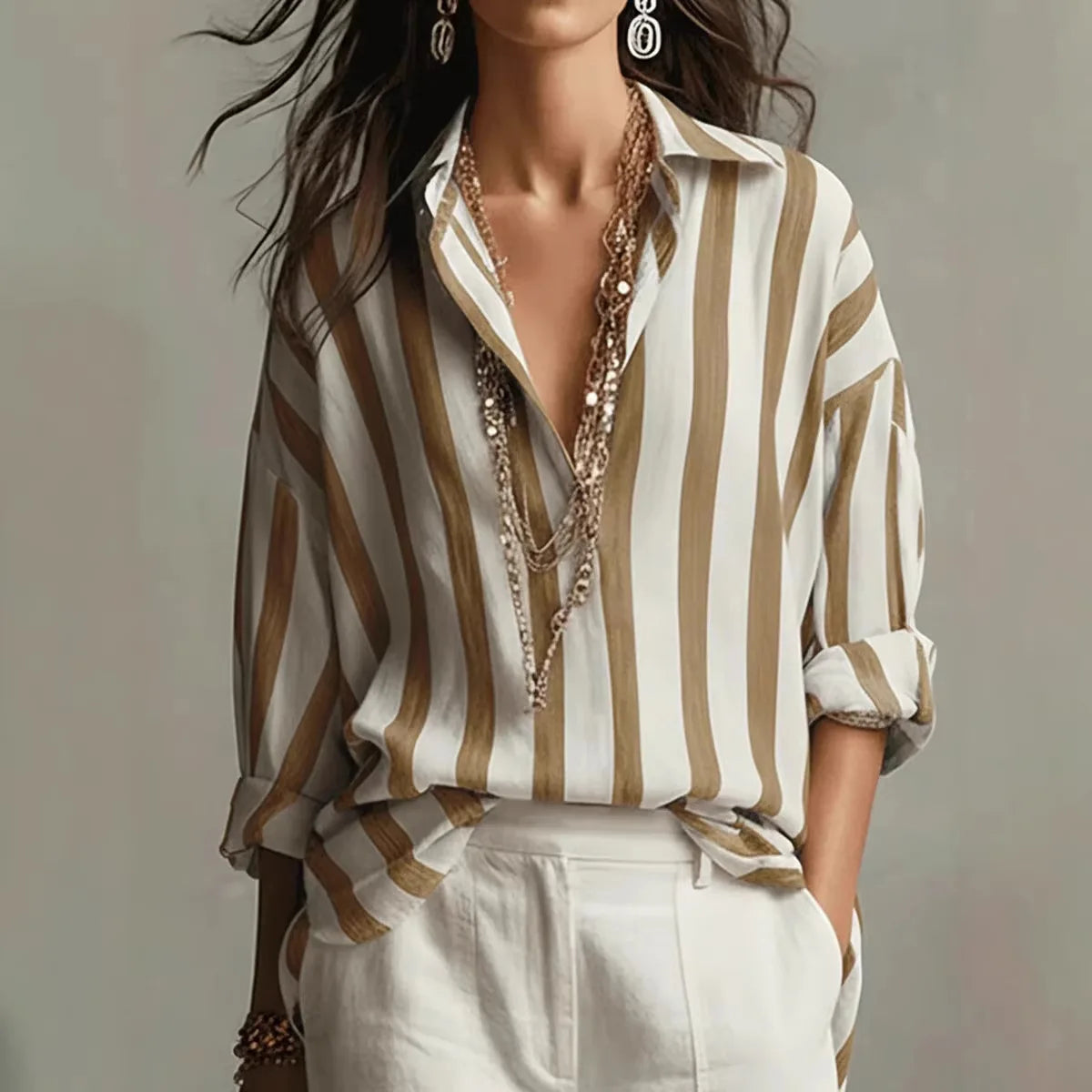 Juliette - Striped Long Sleeve Button Down Shirt, Relaxed Fit, Lightweight 1