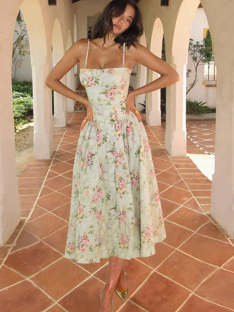 Katherine Floral Midi Dress - Elegant Summer Wedding Guest Dress 0