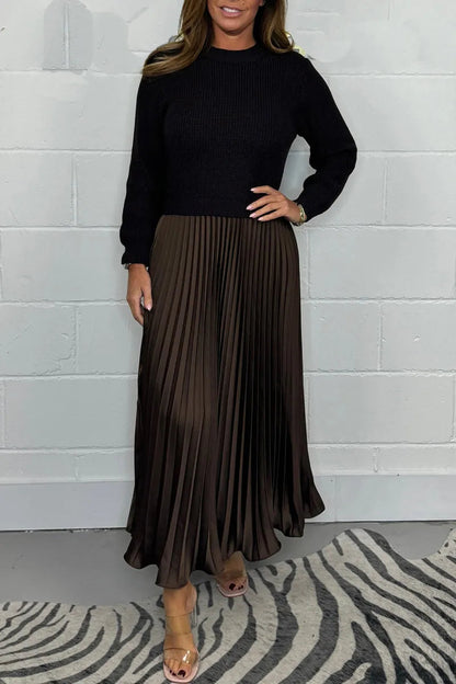 Knit Sweater Midi Dress With Long Sleeves And Pleated Skirt - Versatile Style 3