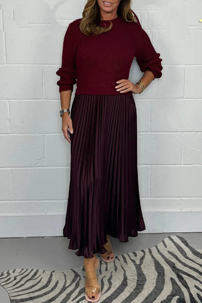 Knit Sweater Midi Dress With Long Sleeves And Pleated Skirt - Versatile Style 4