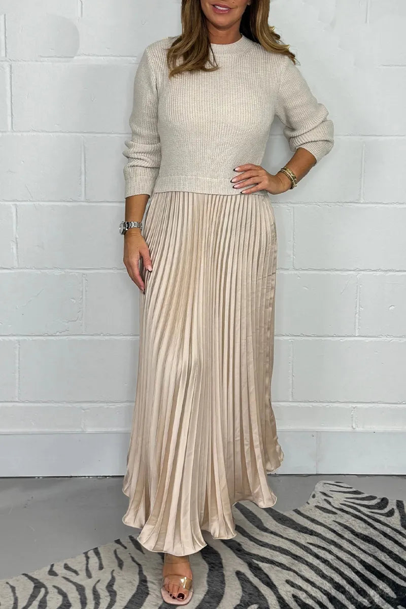 Knit Sweater Midi Dress With Long Sleeves And Pleated Skirt - Versatile Style 6