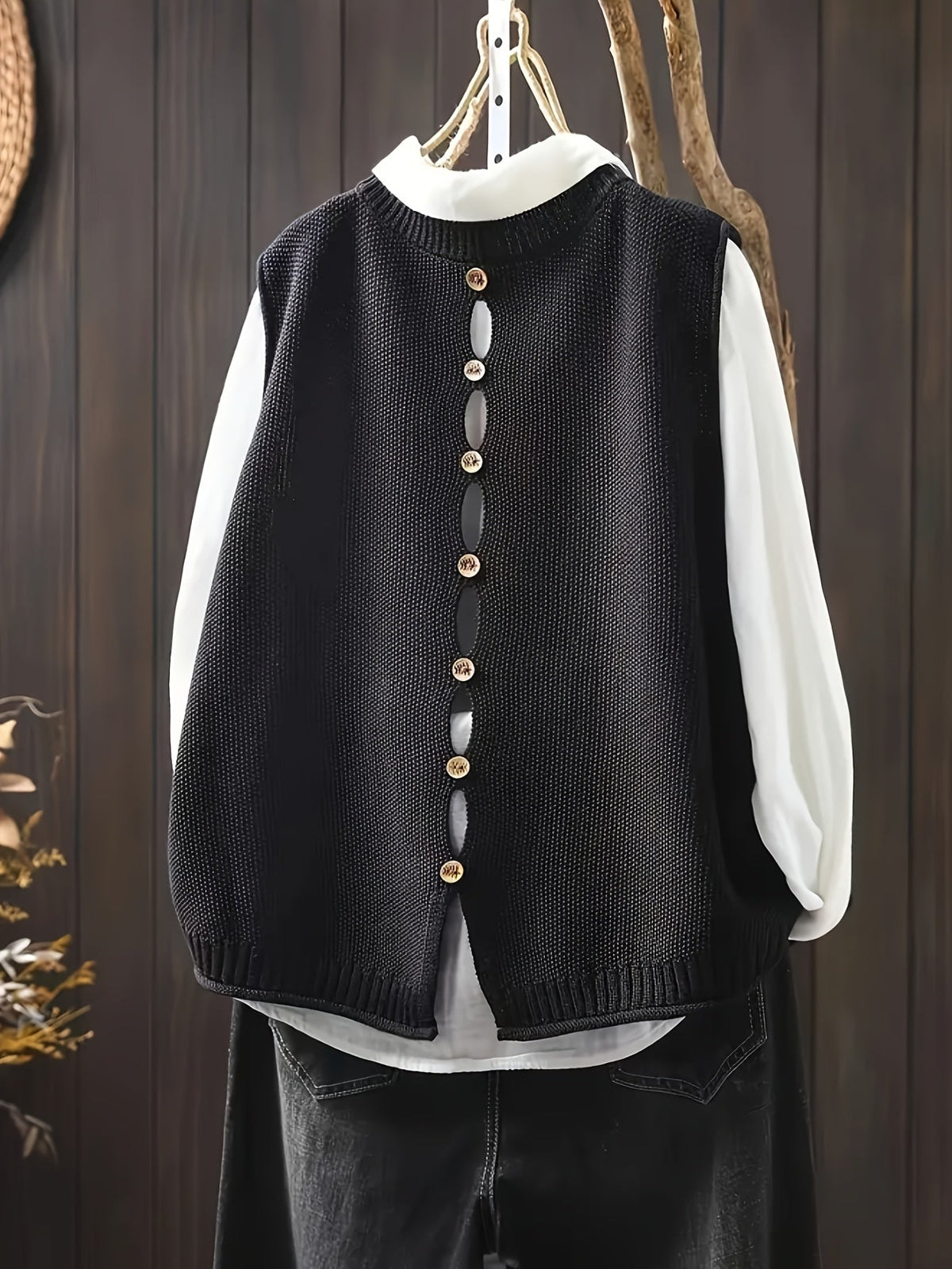 Knit Sweater Vest Set With Button-Down Shirt - Relaxed Fit Layered Look 1