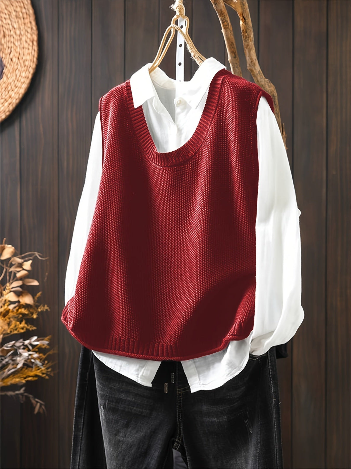 Knit Sweater Vest Set With Button-Down Shirt - Relaxed Fit Layered Look 6