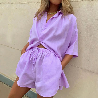 Lina Summer Set | Breathable Linen Shirt and Shorts 6