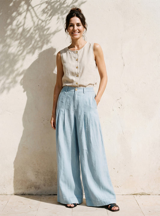 Lina Women's Pants | 100% Linen, High-Waisted, Relaxed Fit 1