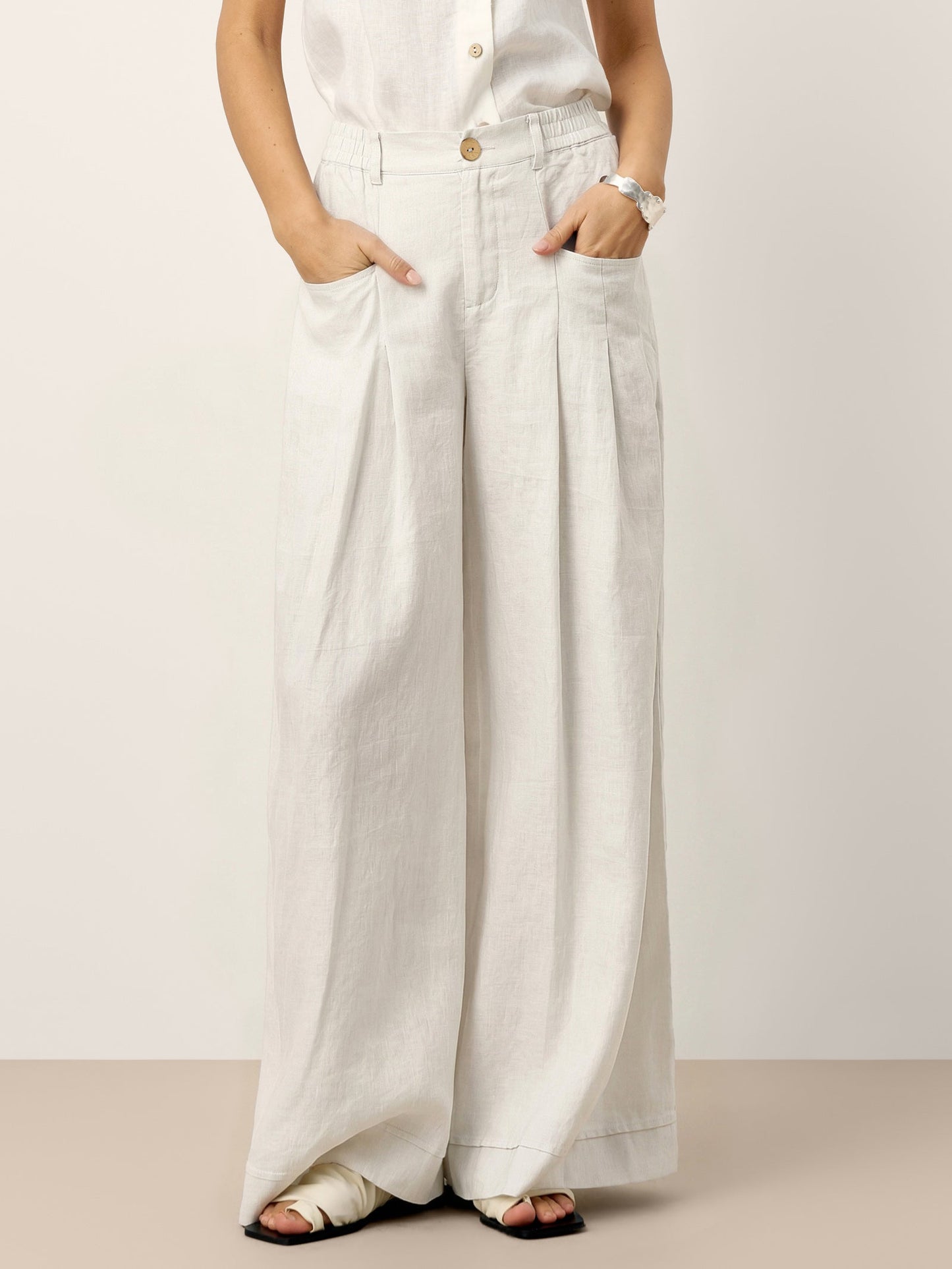 Lina Women's Pants | 100% Linen, High-Waisted, Relaxed Fit 10