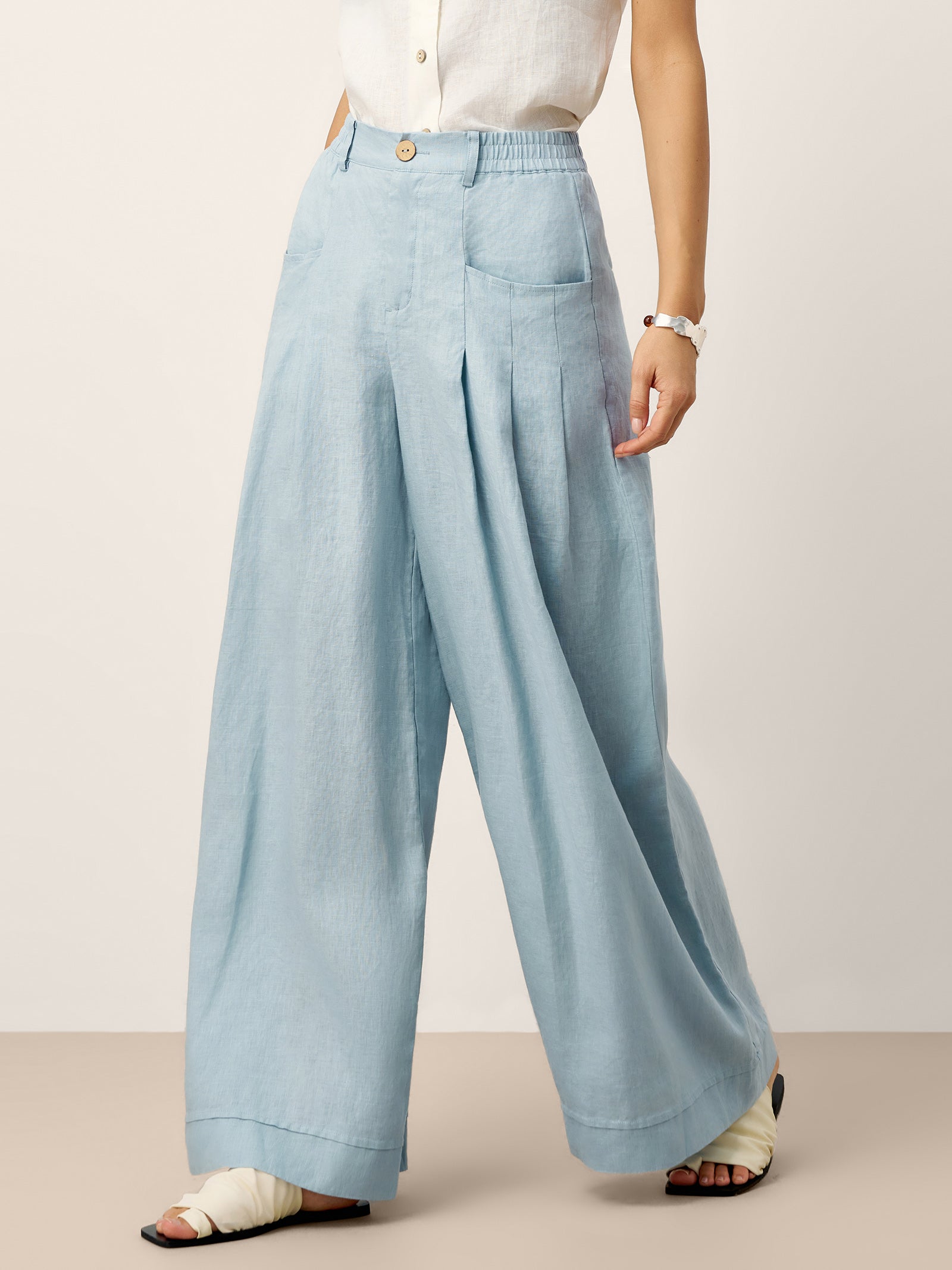 Lina Women's Pants | 100% Linen, High-Waisted, Relaxed Fit 3