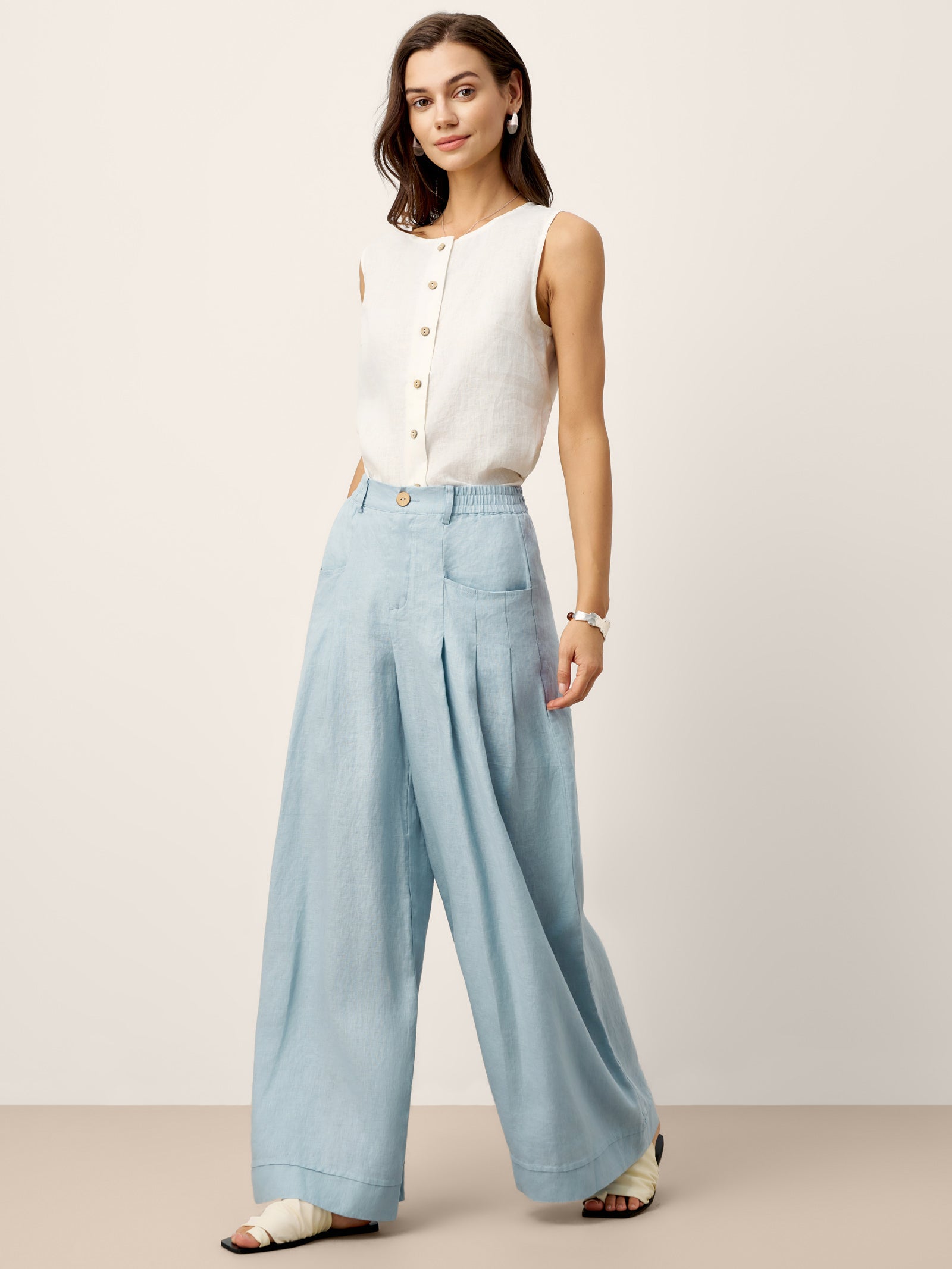 Lina Women's Pants | 100% Linen, High-Waisted, Relaxed Fit 4