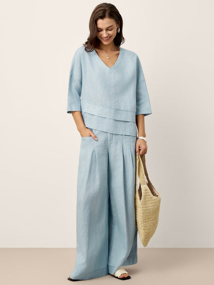 Lina Women's Pants | 100% Linen, High-Waisted, Relaxed Fit 7