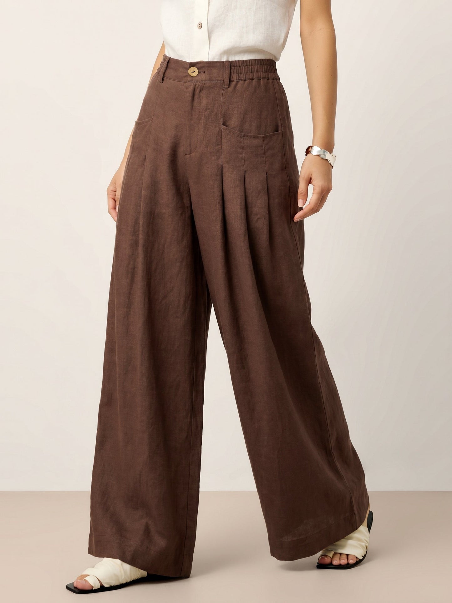 Lina Women's Pants | 100% Linen, High-Waisted, Relaxed Fit 9