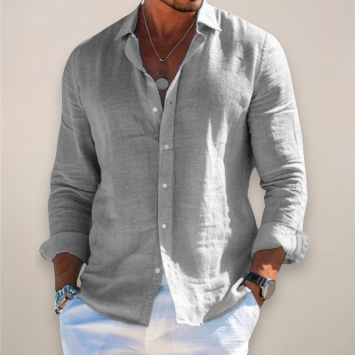 Linen Blend Casual Long Sleeve Shirt - Breathable Button-Up in Solid Colors 0