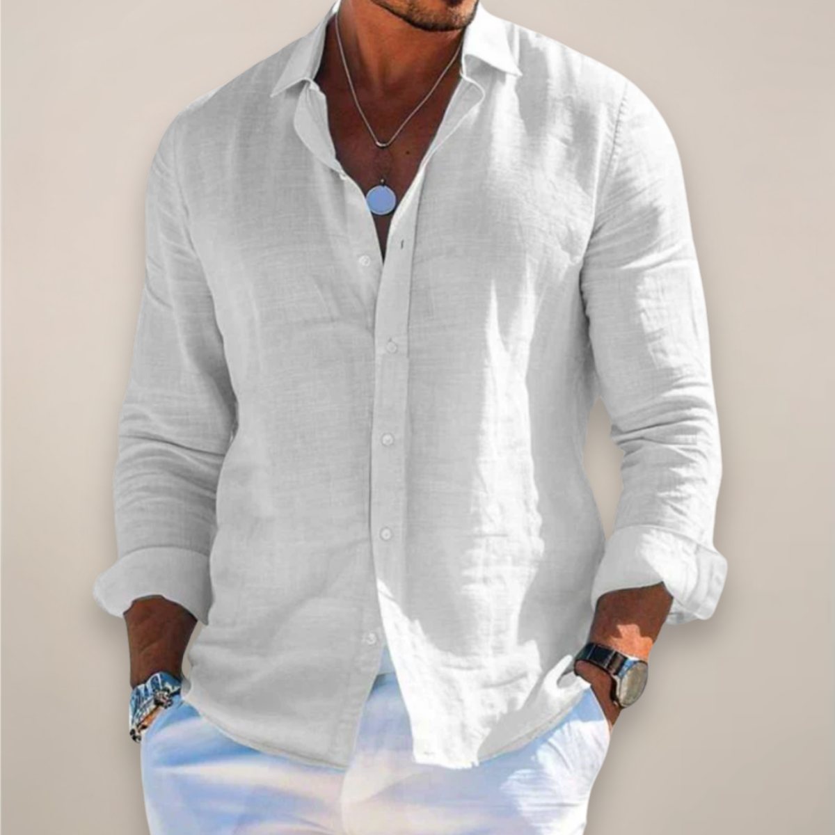Linen Blend Casual Long Sleeve Shirt - Breathable Button-Up in Solid Colors 1