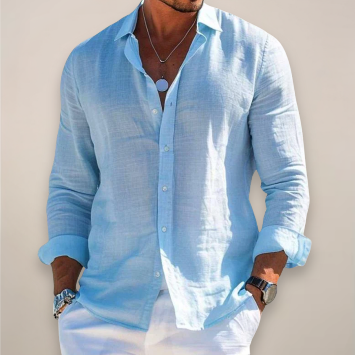 Linen Blend Casual Long Sleeve Shirt - Breathable Button-Up in Solid Colors 2